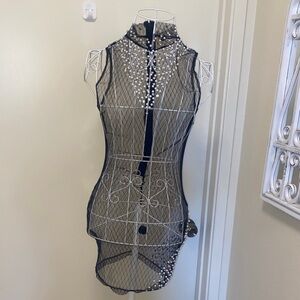 Fashion Nova Black Sheer Mini Dress with Pearl Embellishments